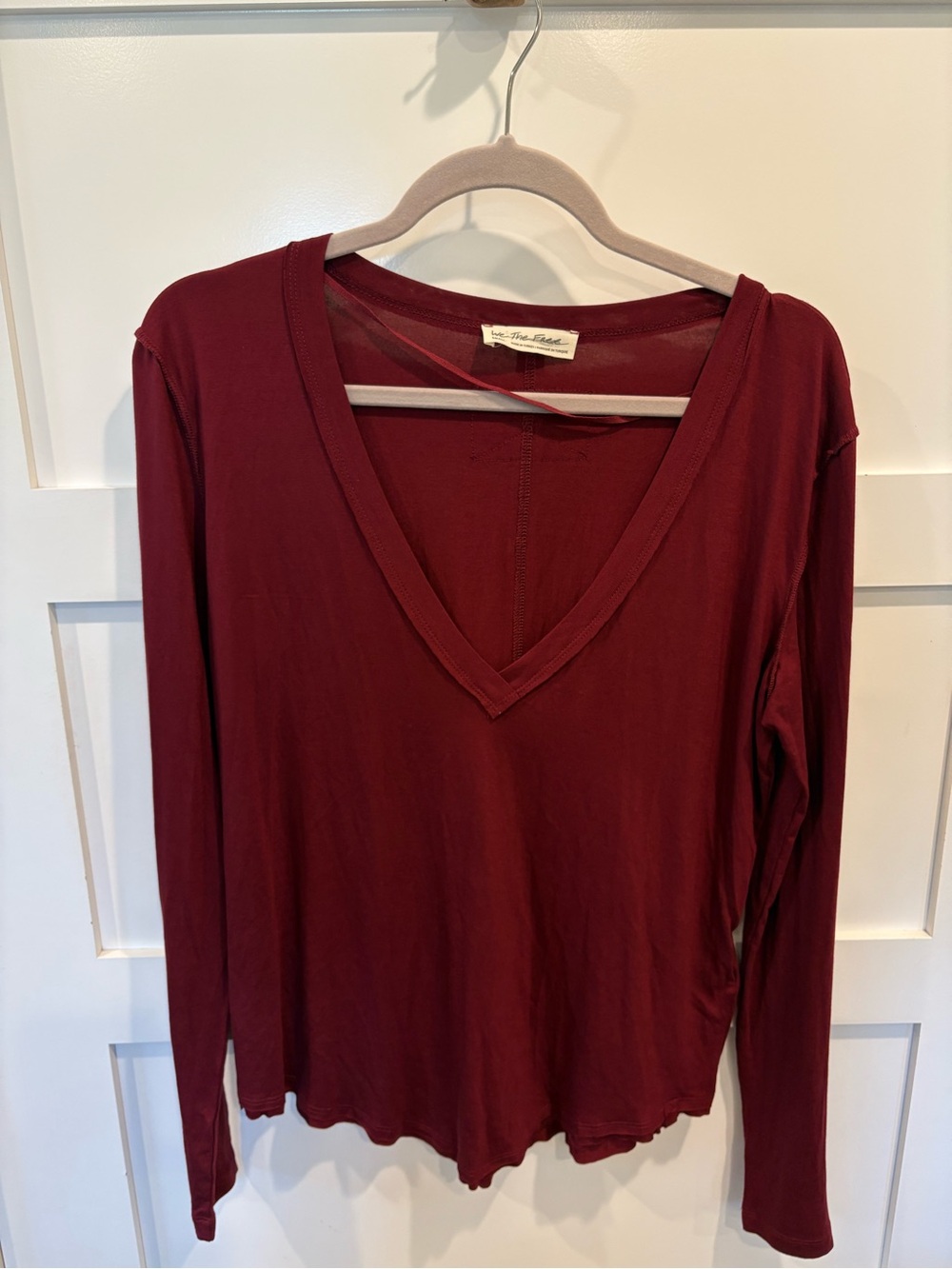 We the People Deep V Long-Sleeve Top in Burgundy